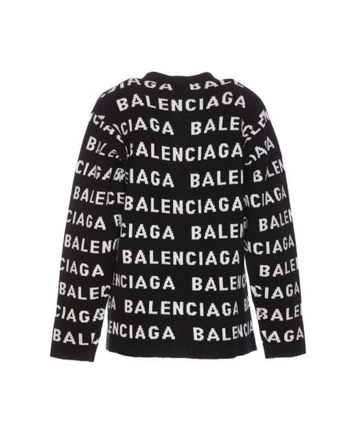 Balenciaga Black Intarsia Logo Wool Cardigan - Women's - Wool/polyamide