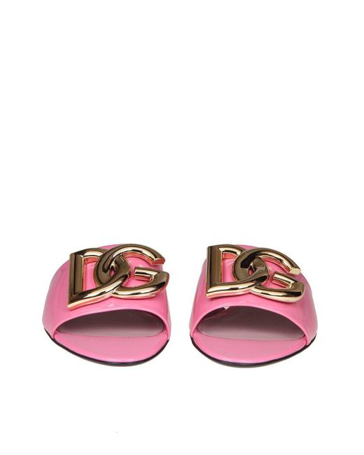 Dolce & Gabbana Pink Dg Logo Patent Sandal