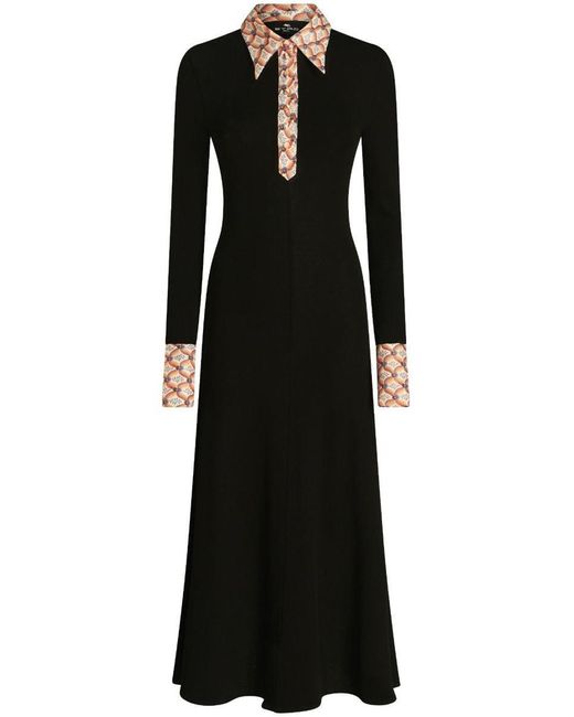 Etro Black Long-sleeved Jersey Midi Dress