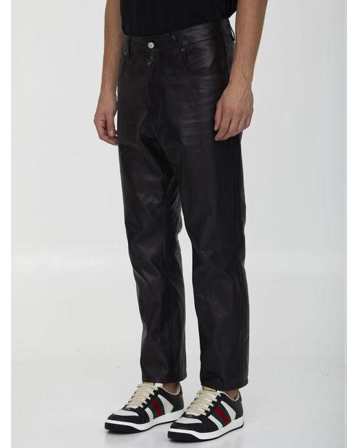 Gucci Black Shiny Leather Trousers for men