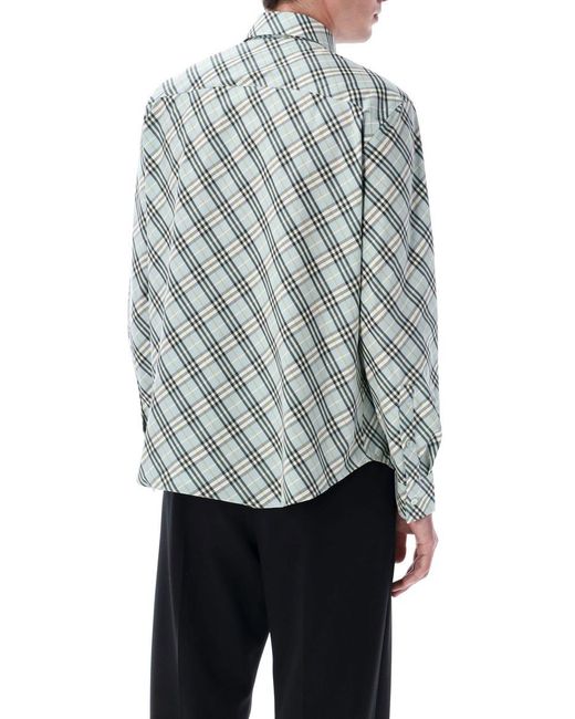 Burberry Gray Check Cotton Shirt for men