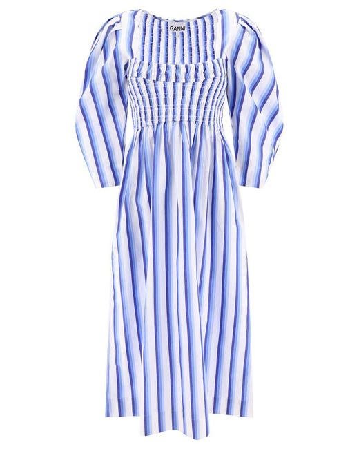 Ganni Blue Striped Smock Dress