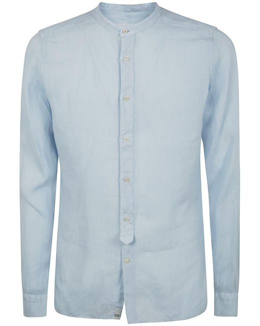 Tintoria Mattei 954 Blue Guru Neck Linen Shirt for men