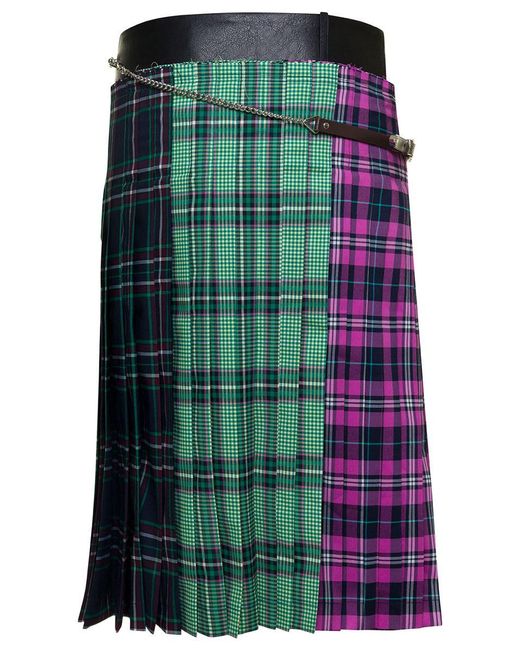 ANDERSSON BELL Green Midi Multicolor Skirt With Chain And Check Motif In Fabric Woman