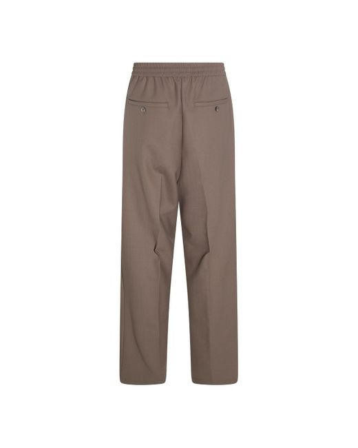 AMI Brown Ami Paris Taupe Wool Blend Stretch Pants for men