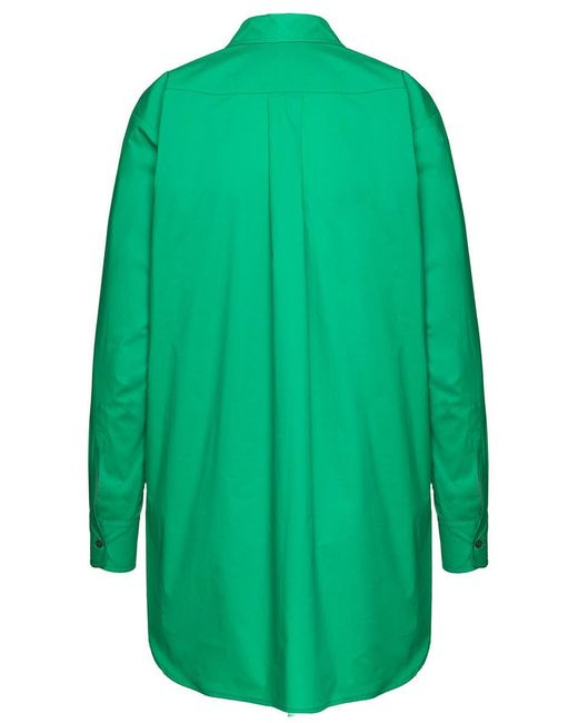 Plain Oversize Popeline Shirt In Green Cotton Woman