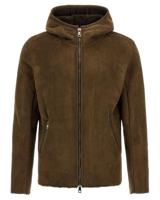 Giorgio Brato Green Shearling Hooded Jacket for men