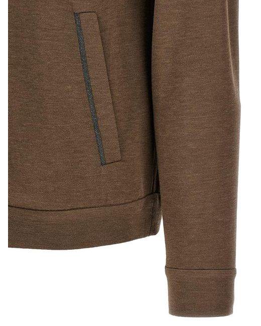 Brunello Cucinelli Brown 'Precious Zipper Pull' Hoodie