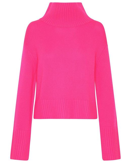 Lisa Yang Pink Fuchsia Cashmere Fleur Turtleneck Sweater