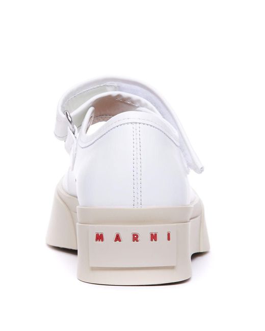 Marni White Leather Mary Jane Flats