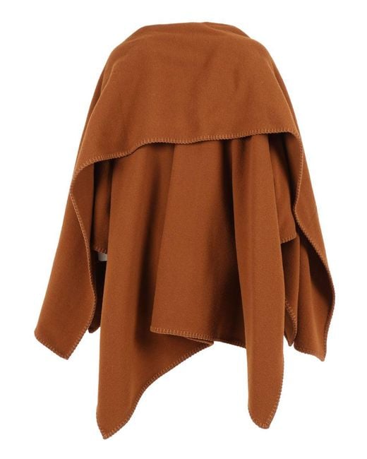 Fabiana Filippi Brown Wool Cape With Unique Scarf Design