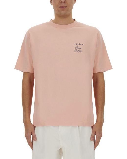 Drole de Monsieur Pink T-Shirt With Italicized Slogan for men