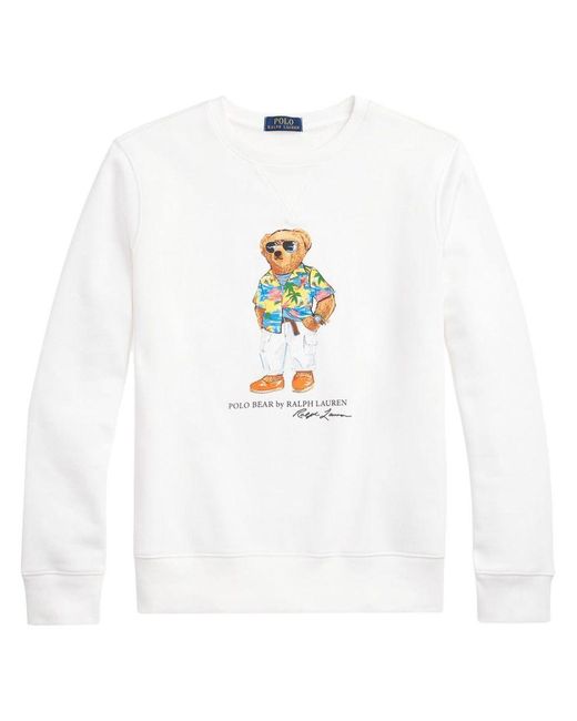 Ralph Lauren White Teddy Bear Print Sweatshirt for men