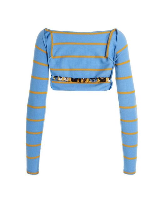 Emilio Pucci Blue Cut-Out Cropped Sweater