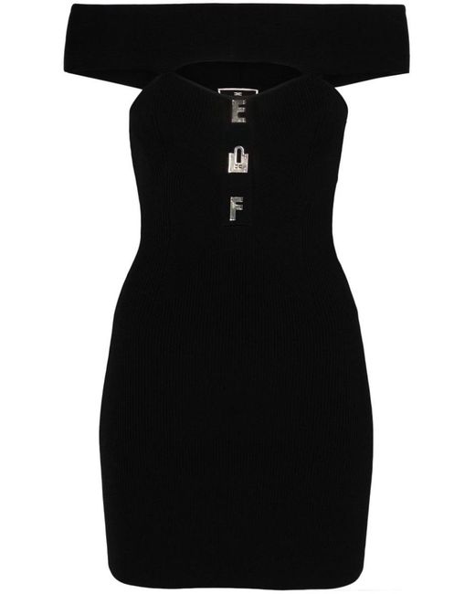 Elisabetta Franchi Black Logo Plaque Dress