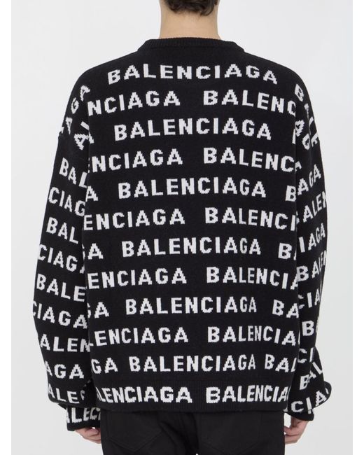 Balenciaga Black Allover Logo Sweater for men