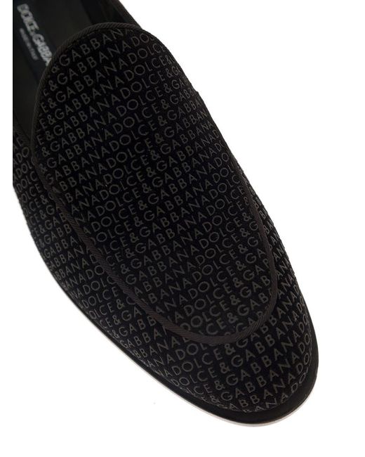 Dolce & Gabbana Black 'Vivaldi' Loafers With All-Over Logo Lettering I for men
