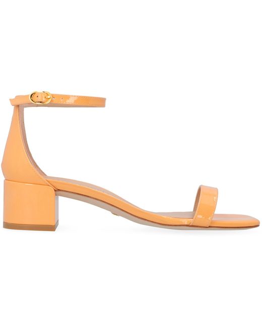 Stuart Weitzman White Nudistcurve 35 Block Patent Leather Sandals