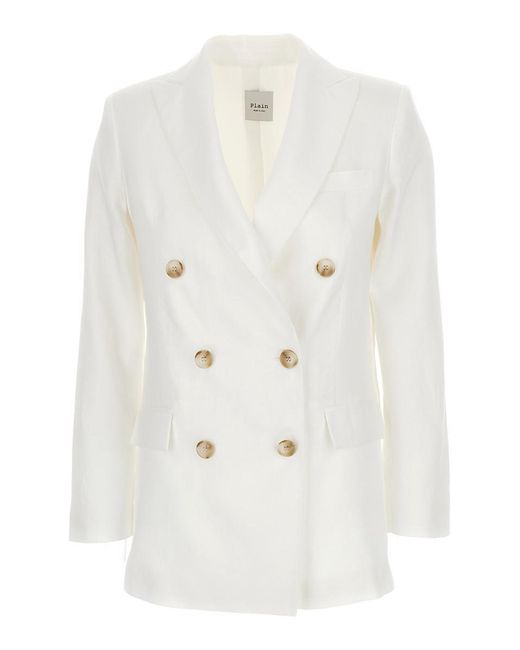 Plain White Double-Breasted Blazer