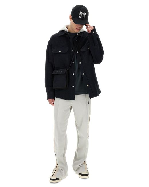 Palm Angels Black Shirt-Jacket With Monogram for men