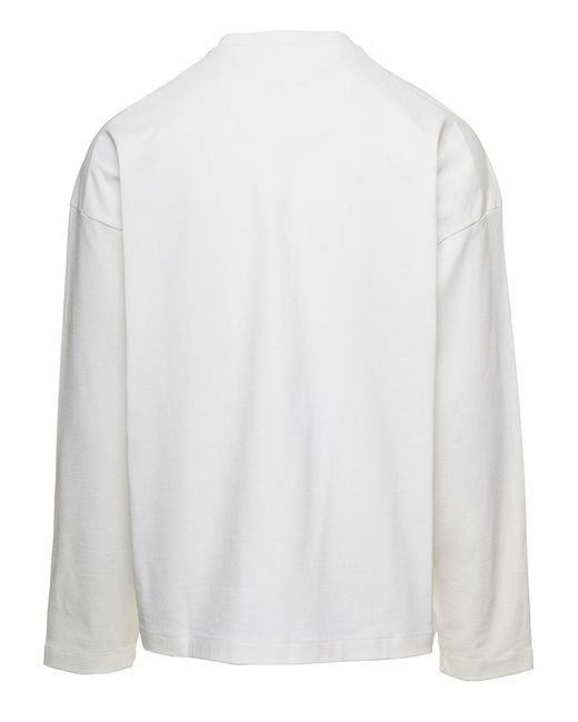Jil Sander White Crewneck Sweatshirt With Contrasting Logo Print for men