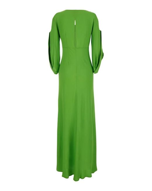 Semicouture Green Long Dress With V Neckline