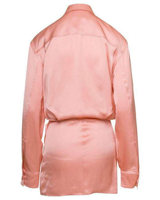 Off-White c/o Virgil Abloh Pink Off- Mini Asymmetric Shirt Dress