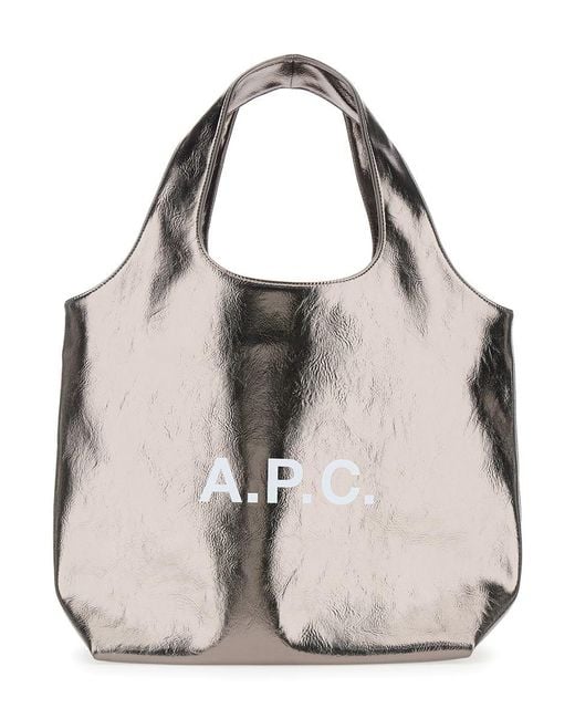 A.P.C. Natural 'Ninon' Metallic Tote Bag With Logo Print