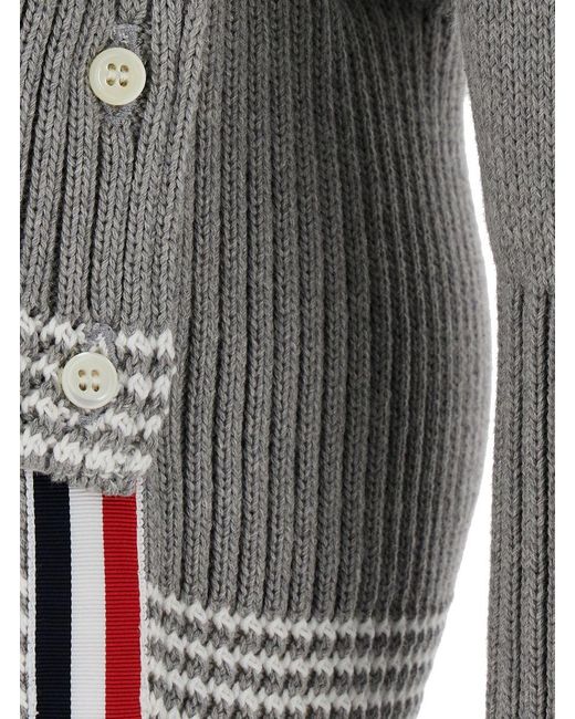 Thom Browne Gray V-Neck Cardigan With 4-Bar Detail