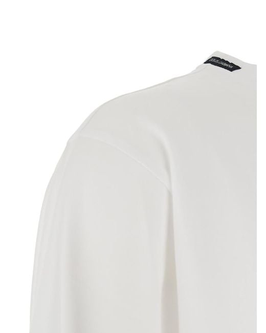 Dolce & Gabbana White Crew Neck T-Shirt With Back Logo Patch for men