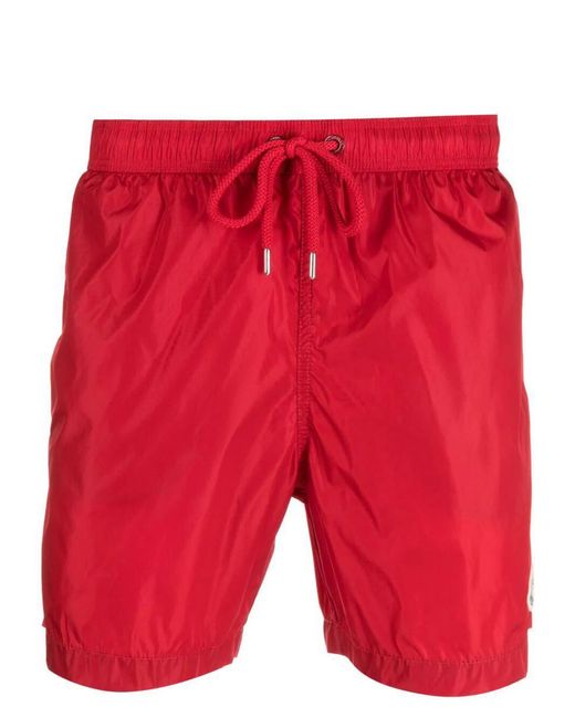 Moncler Red Swim Shorts With Logo for men