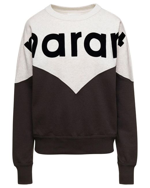 Isabel Marant Black And White Bi-color Sweatshirt With Contrasting Logo Lettering In Cotton Blend Woman