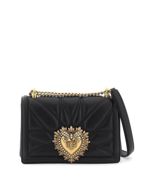 Dolce & Gabbana Black Medium Devotion Bag In Quilted Nappa Leather
