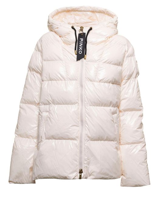 Pinko Rubber Eleodoro Pink Down Jacket In Shiny, Padded And Quilted