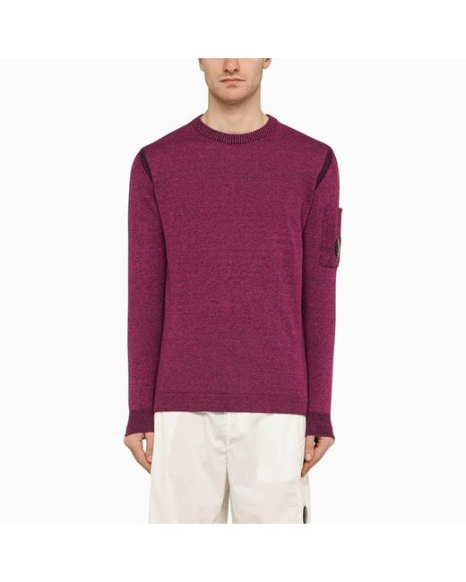 C P Company Purple Linen-Blend Crew-Neck Sweater for men