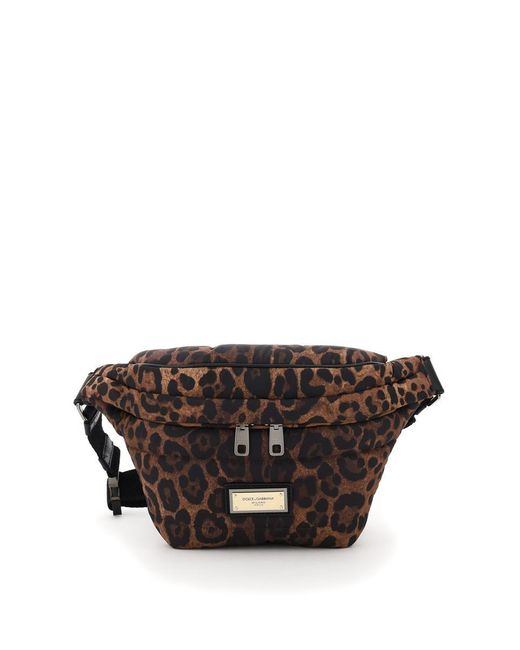 Dolce & Gabbana Black Leopard-Print Nylon Beltbag for men