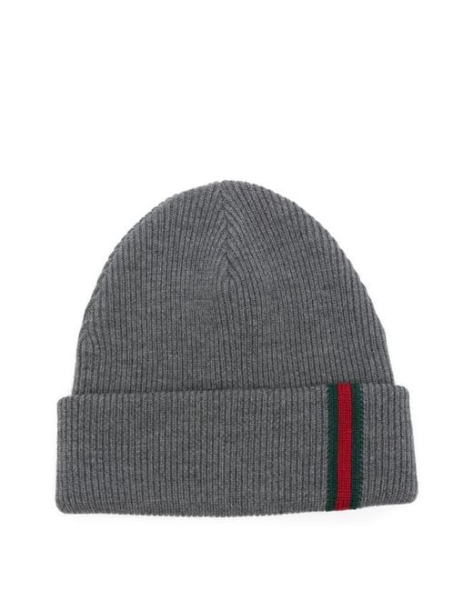 Gucci Gray Web Detail Wool Beanie