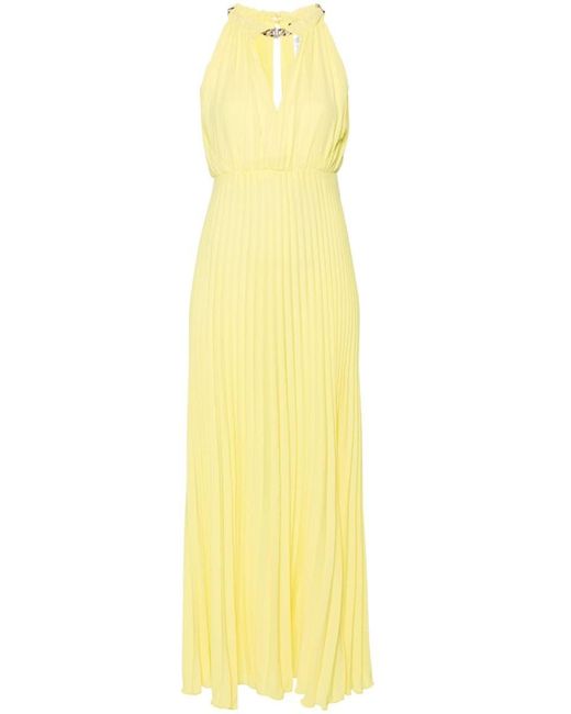 Liu Jo Yellow Long Pleated Dress With Chain