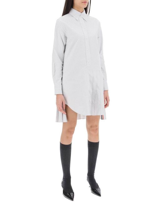 Thom Browne White Striped Oxford Shirt Dress