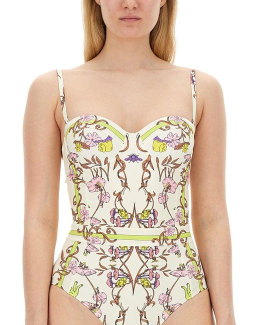 Tory Burch White One Piece Swimsuit With Print