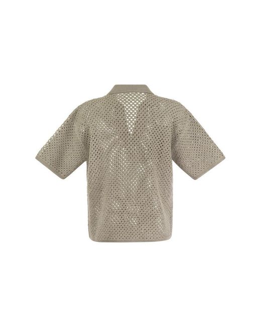 Brunello Cucinelli Gray Net Polo-style Cotton Jersey