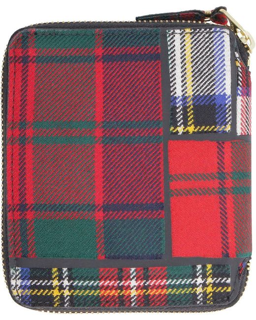 Comme des Garçons Red Tartan Motif Zip Around Wallet for men