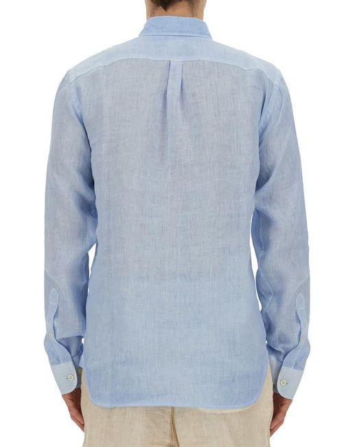 120% Lino Blue Regular Fit Shirt for men