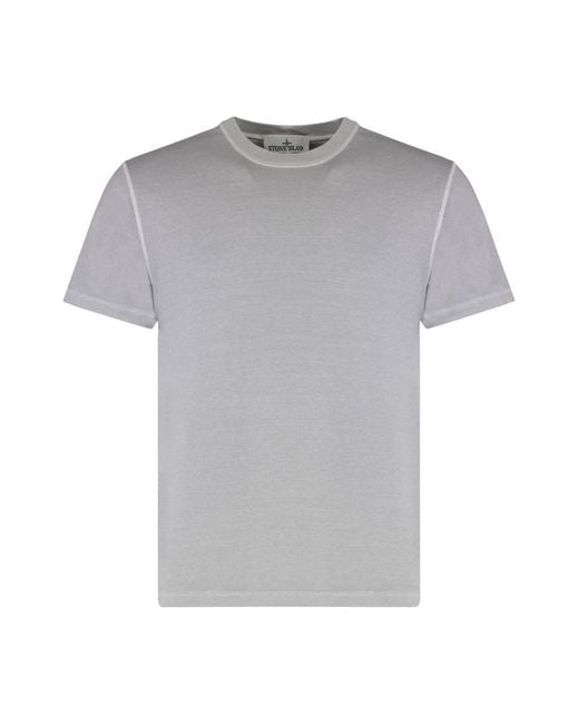 Stone Island Men's Gray Logo Cotton T-Shirt