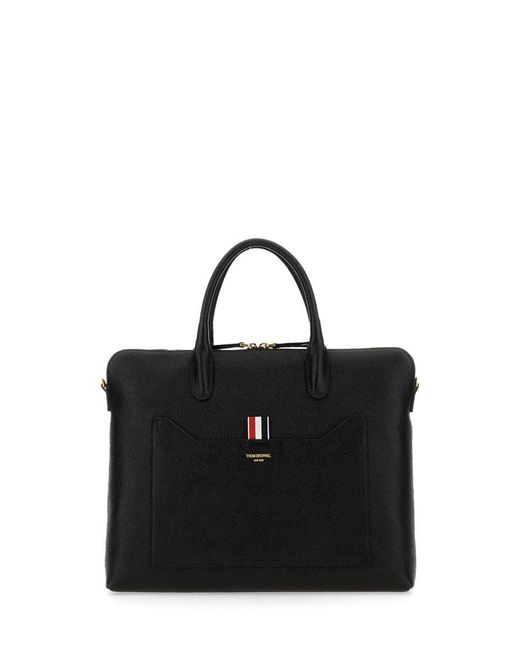 Thom Browne Black Leather Briefcase for men