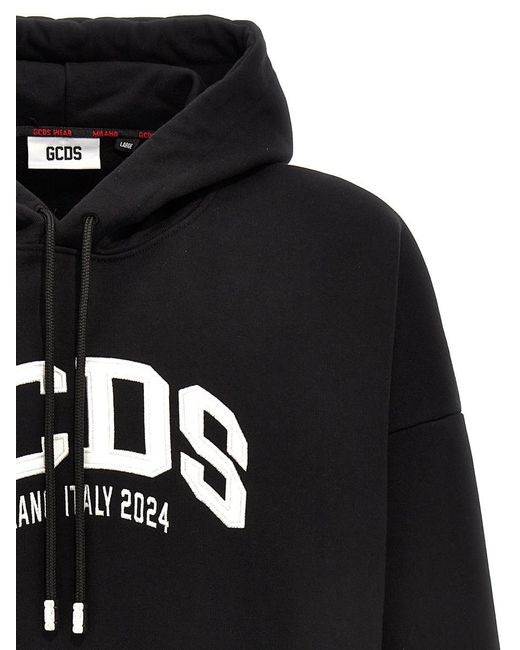Gcds Black Logo Embroidery Hoodie Sweatshirt for men