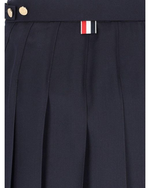 Thom Browne Blue Rwb Pleatet Wool Skirt