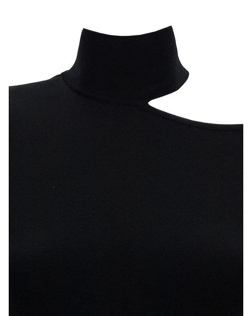 Ferragamo Black Midi Dress With Cut-Out And Long Sleeve