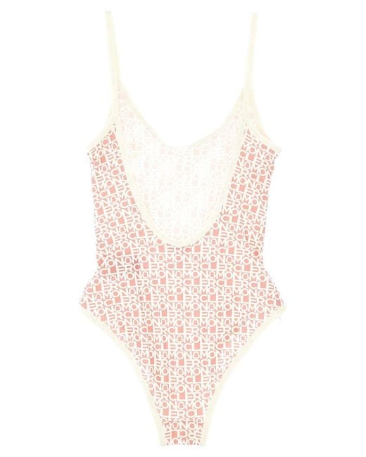 Moncler Pink Logo Print One-Piece Swimsuit