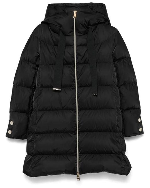 Herno Women's Black A-shape Glossy Satin Down Jacket Clothing